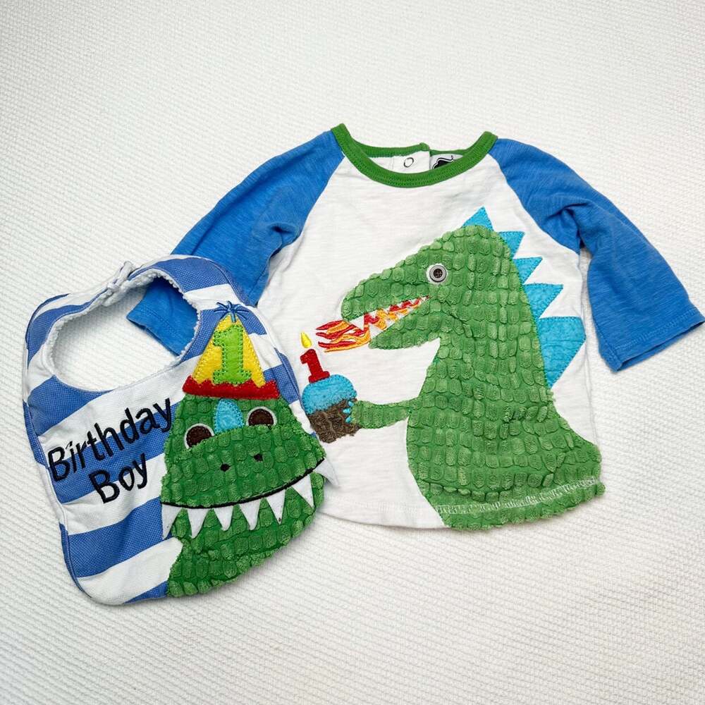 Mud Pie 1st birthday Dragon Top And Bib